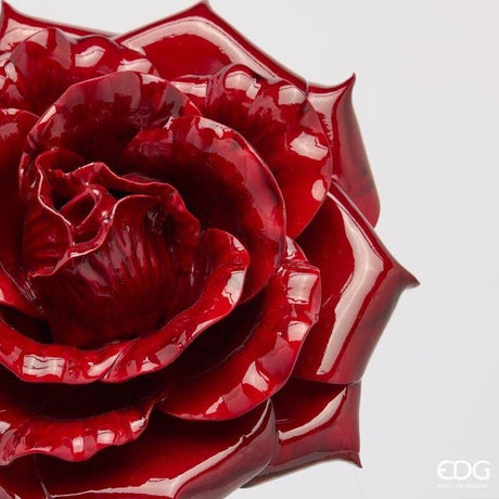 EDG Enzo De Gasperi Rosa Glossy Natalizia su Ramo H60 Ø20 cm Bordeaux – Fleur Décorative de Noël