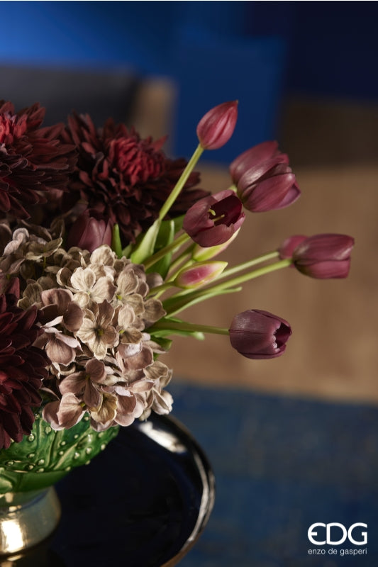 EDG Enzo De Gasperi Bouquet de 5 Tulipes Fermées Caoutchouc H 40 Cm Violet