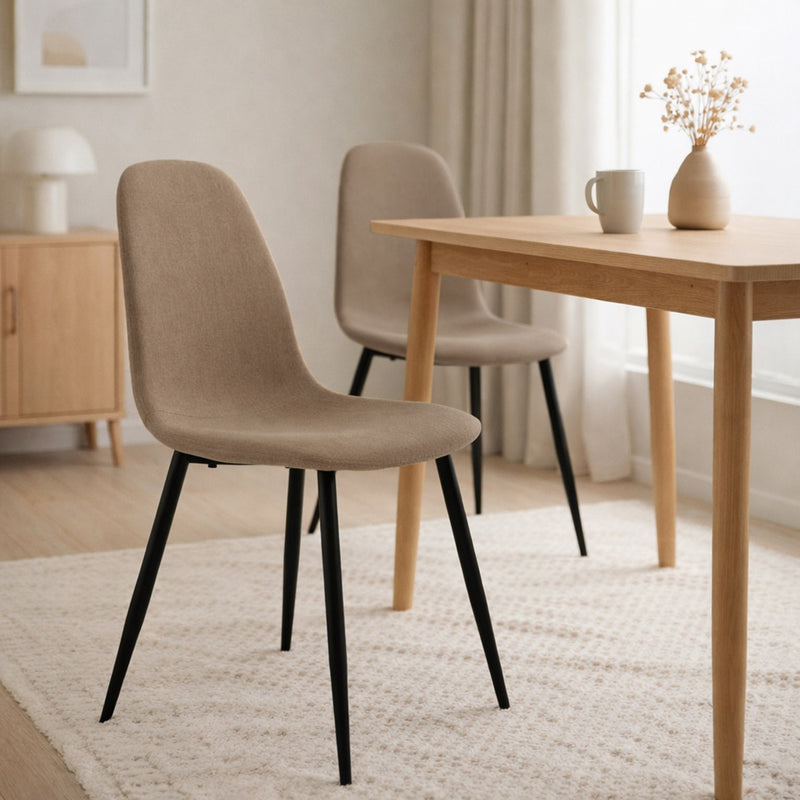 Versa Chaise de Salle à Manger Nora Couleur Camel en Tissu avec Pieds en Métal Noir – Chaise Moderne pour Cuisine et Salon