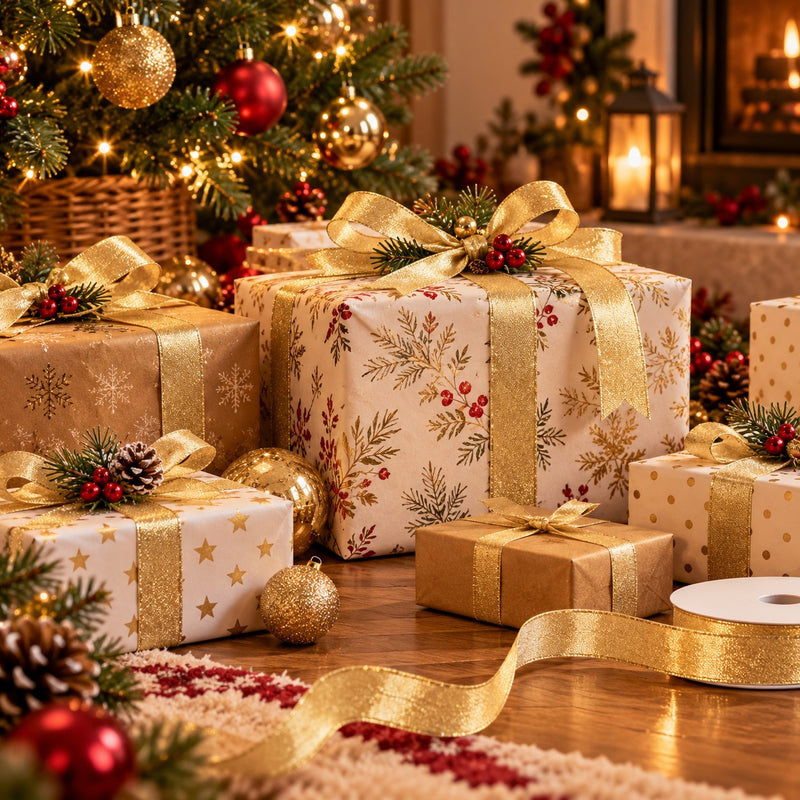 Piovaccari Ruban de Noël Frederik Cream 25 mm x 25 m – Ruban Décoratif pour Sapin de Noël, Nœuds et Emballages Cadeaux