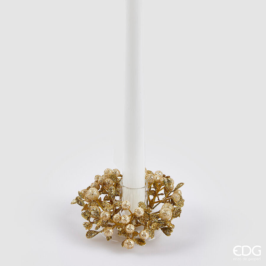 EDG Enzo De Gasperi Corona Natalizia con Bacche e Foglie Ø9 cm Champagne – Decorazione di Natale
