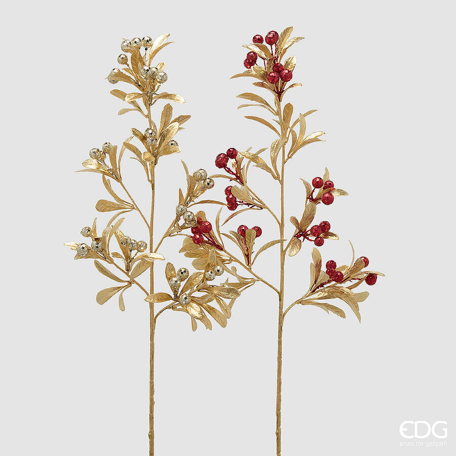 EDG Enzo De Gasperi Ramo Bacche con Foglie Red Gold H75 cm – 1 Pezzo Assortito Décoration de Noël