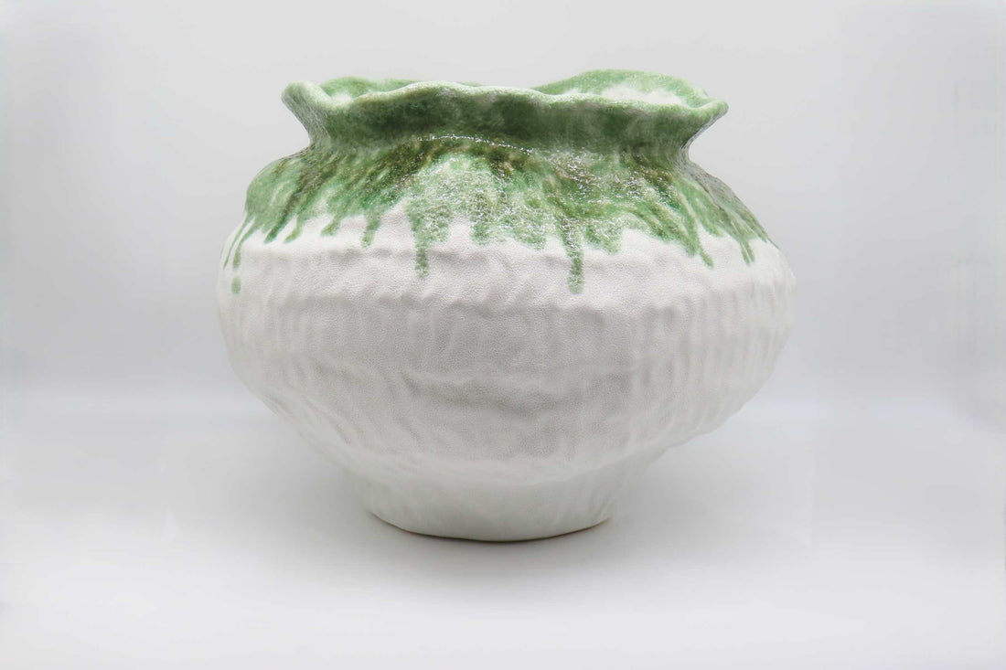 BONTURI CASA HOME DECORATION Grand Pot H 21 Cm 39 x 39 Cm Céramique Lave Blanc Vert