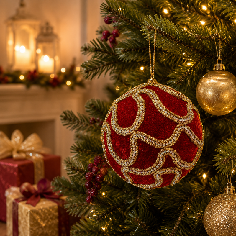 Boule de décoration de Noël EDG Enzo De Gasperi Decogemme D 12 cm Rouge Or 1 pièce