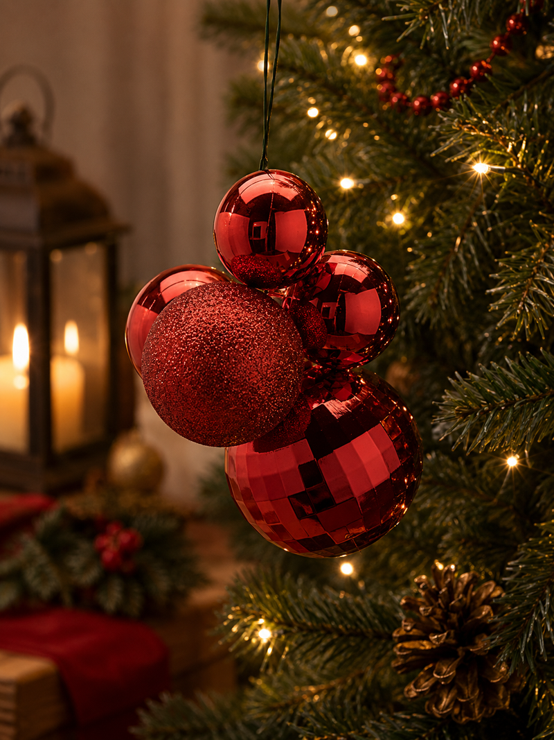 EDG Enzo De Gasperi Ornement de Noël Grappolo MirrorMix 5 Pièces Rouge