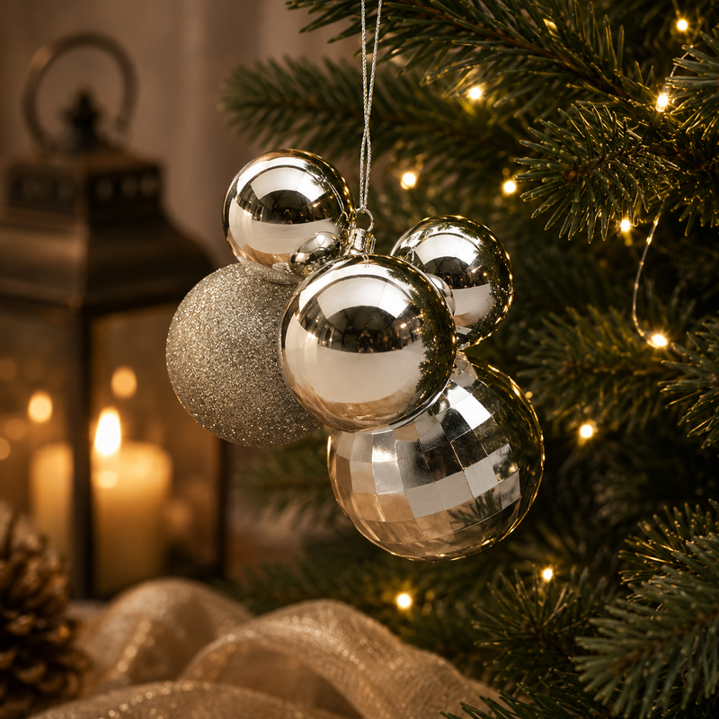 EDG Enzo De Gasperi Ornement de Noël Grappolo MirrorMix 5 pièces Champagne