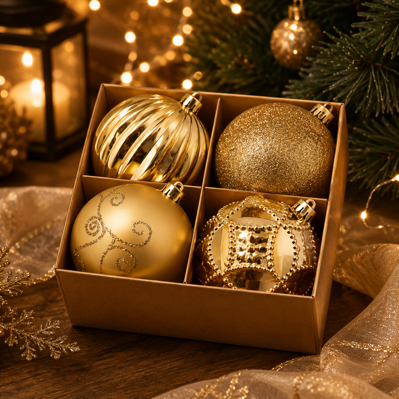 Boule de Noël EDG Enzo De Gasperi Poly Mix D 10 cm Lot 4 pièces Or clair