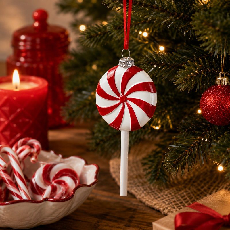 Décoration de Noël en bonbon EDG Enzo De Gasperi H 13 cm L 6 cm Blanc Rouge