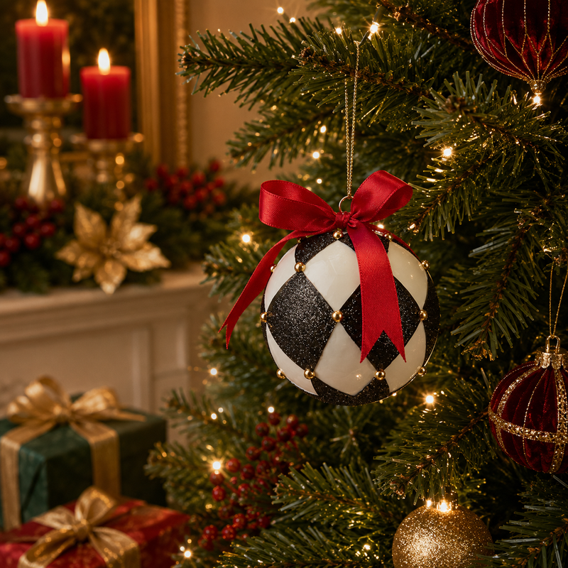 Décoration de Noël EDG Enzo De Gasperi Boule d'échecs en verre D 8 cm Blanc Noir 1 pièce