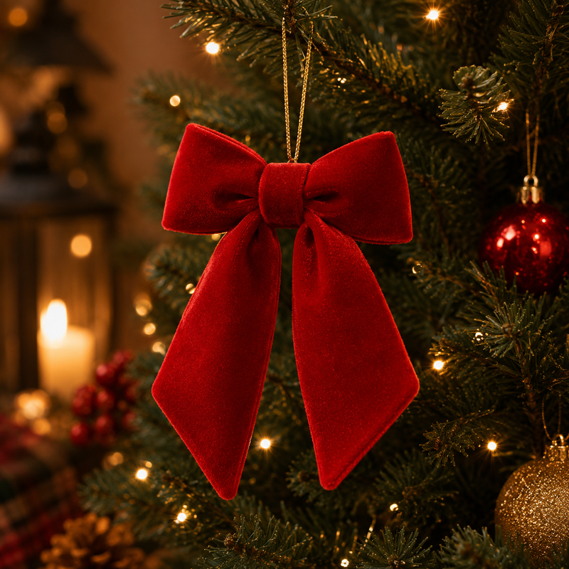 EDG Enzo De Gasperi Ruban de Noël en Velours H 25 cm L 21 cm Rouge