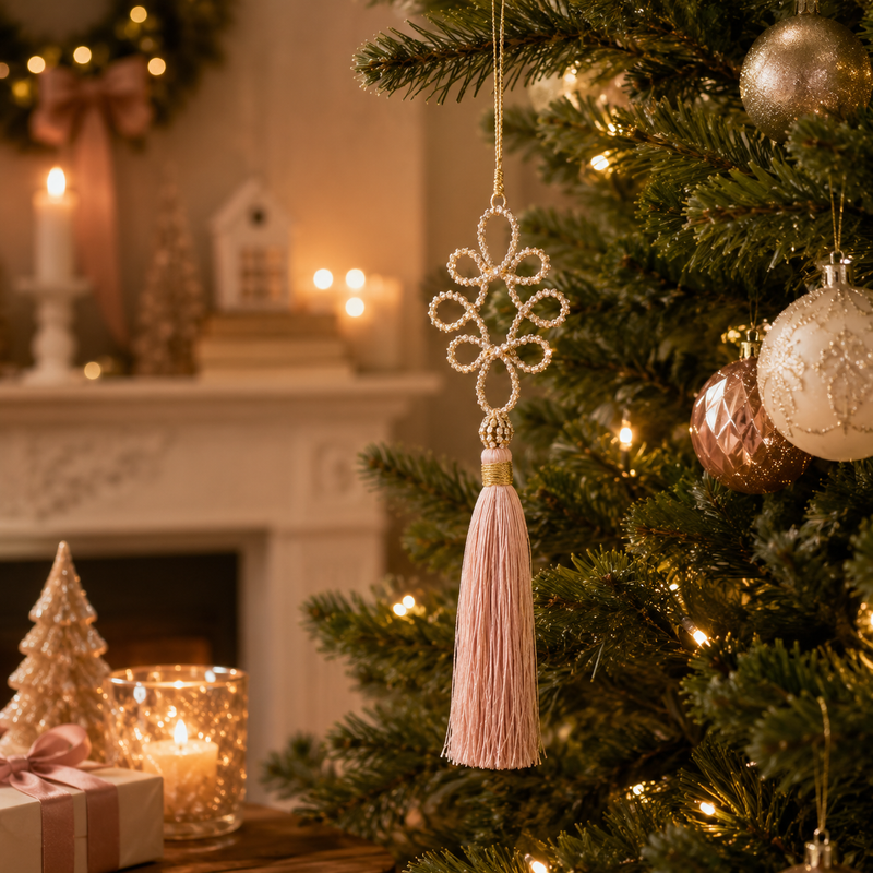 EDG Enzo De Gasperi Décoration de sapin de Noël avec strass et pompon, hauteur 21 cm, rose.