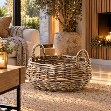 EDG Enzo De Gasperi Panier Ovale en Rotin avec 2 Anses 46x36xH20 cm – Décoration de Noël