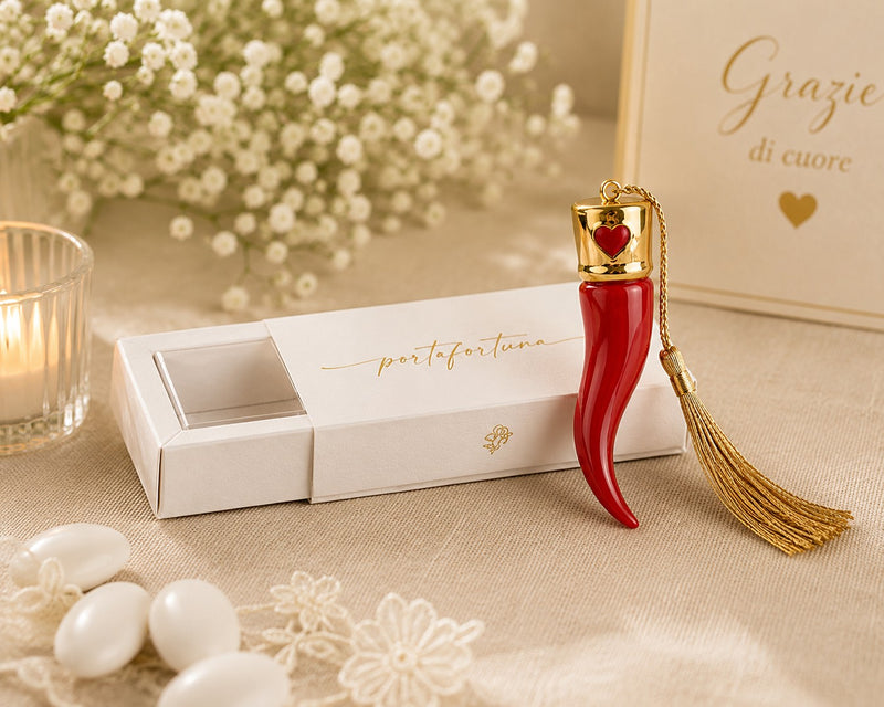 Cupidon &amp; Co. Corne avec pompon H 110 mm Or rouge