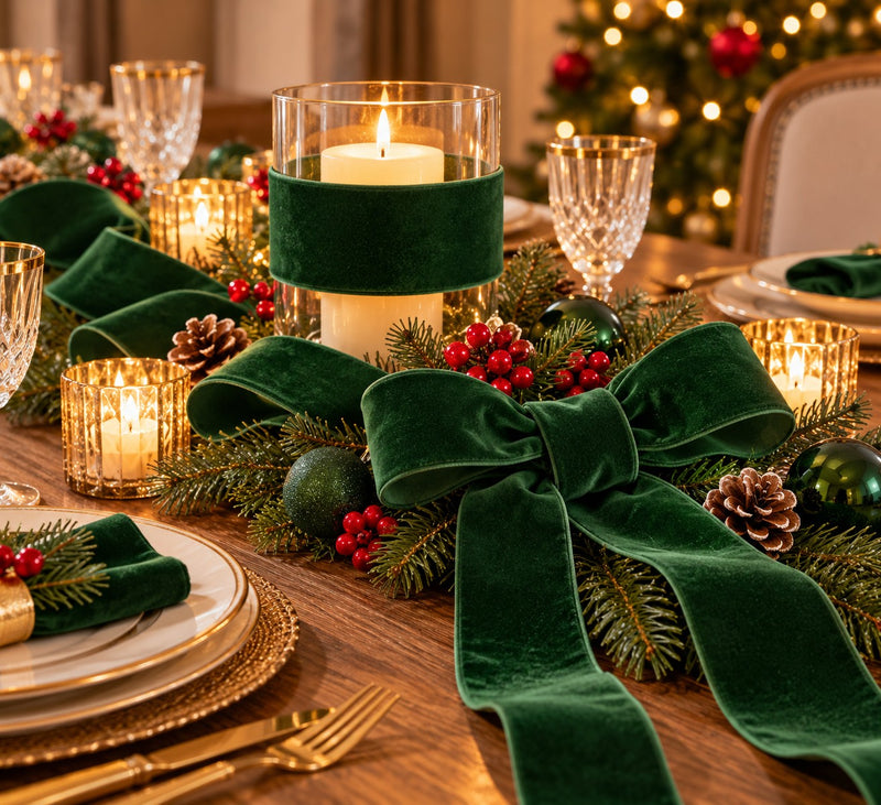 Piovaccari Ruban Noël Double Velvet Vert Foncé 63 mm x 7 m – Ruban en Double Velours Décoratif pour Sapin de Noël, Nœuds et Cadeaux