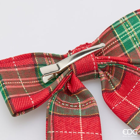 EDG Enzo De Gasperi Nœud de Noël en Velours avec Clip H30x13 cm Vert Rouge – Décoration de Noël