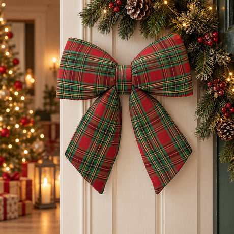 EDG Enzo De Gasperi Nœud Noël Tartan H28x36 cm Vert Rouge – Décoration de Noël