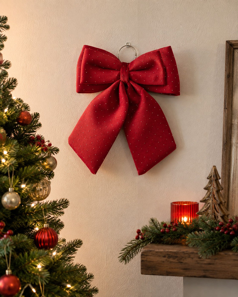 EDG Enzo De Gasperi Fiocco Natalizio in Velluto Rosso con Brillanti H40x30 cm – Decorazione di Natale