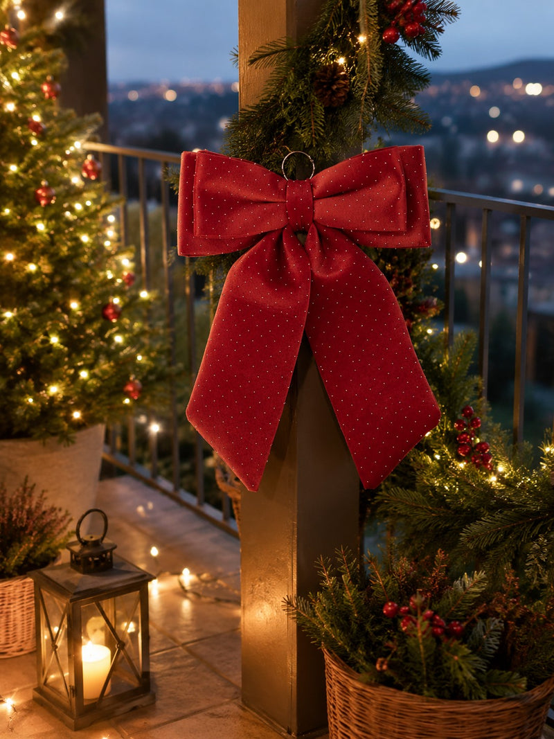 EDG Enzo De Gasperi Fiocco Natalizio in Velluto Rosso Brillantinato H60x50 cm – Decorazione di Natale