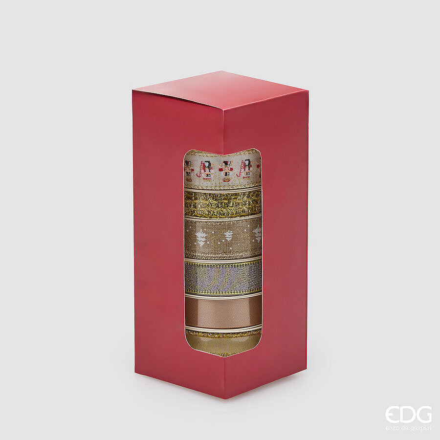 EDG Enzo De Gasperi Set 8 Nastri Glitter Assortiti H2,5 cm x 3 m Bronzo – Decorazioni Natalizie