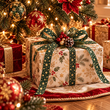 EDG Enzo De Gasperi Nastro Stelle Green Gold 2,2 cm x 10 m – Decorazione di Natale