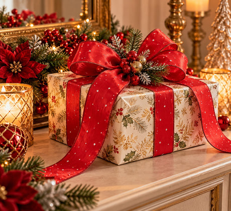 EDG Enzo De Gasperi Nastro Decoglitter Red 8,9 cm x 10 m – Decorazione di Natale