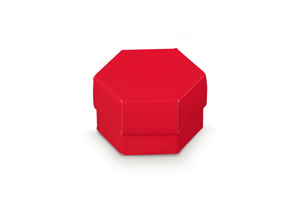 Boîte hexagonale Scotton 60 x 40 mm avec séparateur, lin rouge, 10 pièces