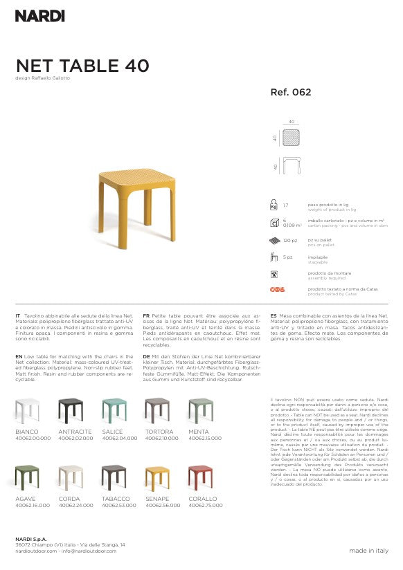 Nardi Tavolino Net Table 40 Agave Polipropilene Impilabile