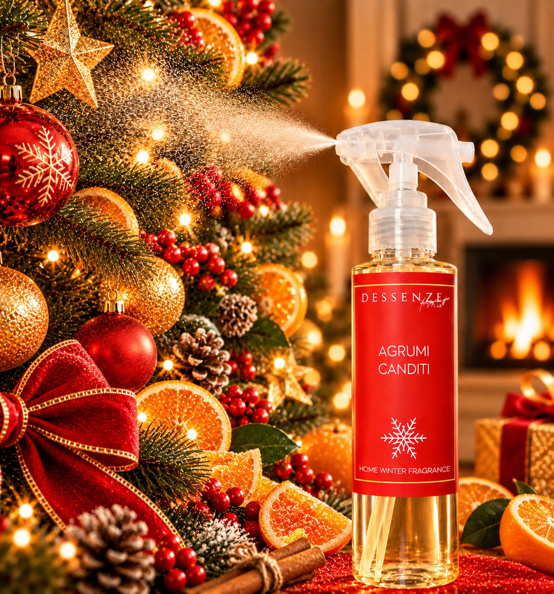 DESSENZE Parfum pour Sapin de Noël Christmas Spray Agrumes Confits 100 ml – Spray Parfumé de Noël