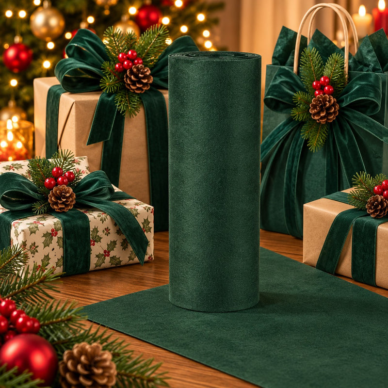 Piovaccari Chic Velvet Roll Dark Green 48x180 cm – Chemin de table élégant en velours vert foncé pour décorations de Noël et décoration d'intérieur