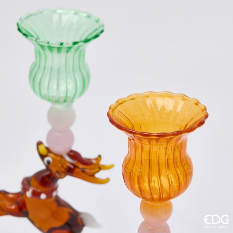 EDG Enzo De Gasperi Portacandela Renna Green Mix Ass. 1 Pz H24 Ø8,5 cm – Decorazione di Natale