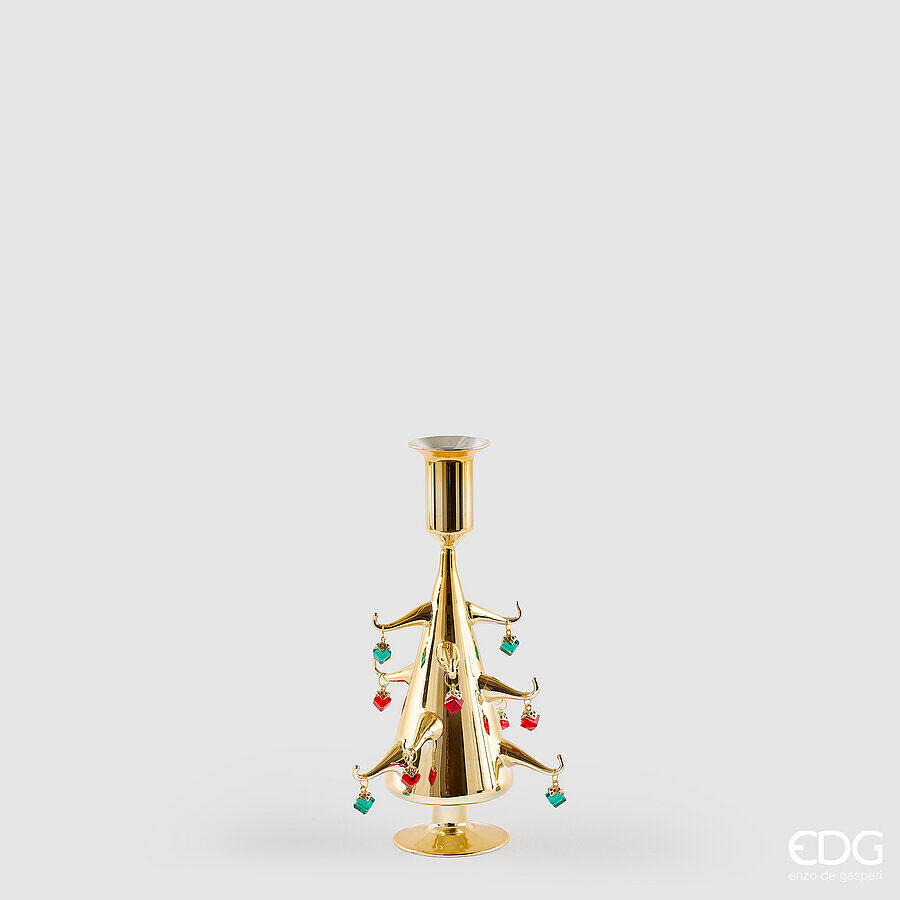 EDG Enzo De Gasperi Portacandela Pino con Gemme Gold H22 cm – Decorazione di Natale