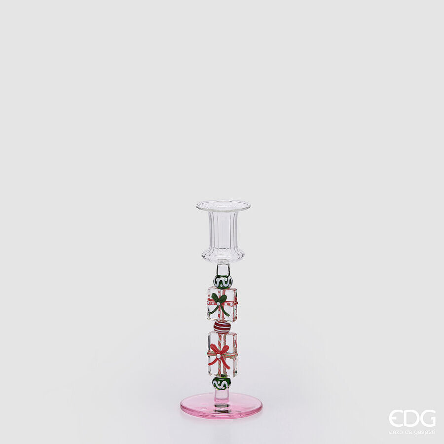 EDG Enzo De Gasperi Photophore Pacchi Green Pink H18,5 Ø7,5 cm – Décoration de Noël