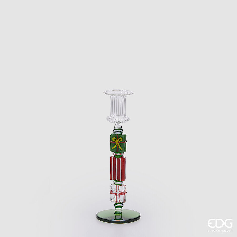 EDG Enzo De Gasperi Portabougie Pacchi Green Red H22 Ø7,5 cm – Décoration de Noël