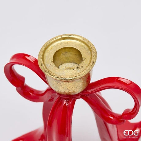 EDG Enzo De Gasperi Porte-bougie Nœud de Noël H16 cm Rouge Or – Décoration de Noël
