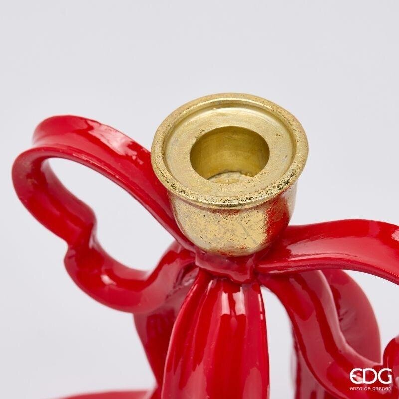 EDG Enzo De Gasperi Portacandela Fiocco di Natale H20 cm Rosso Oro – Decorazione Natalizia
