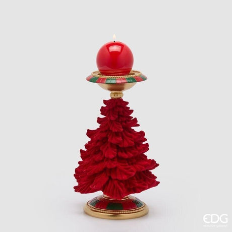 EDG Enzo De Gasperi Porte-bougie Sapin Vert et Rouge H31 Ø19 cm – Décoration de Noël