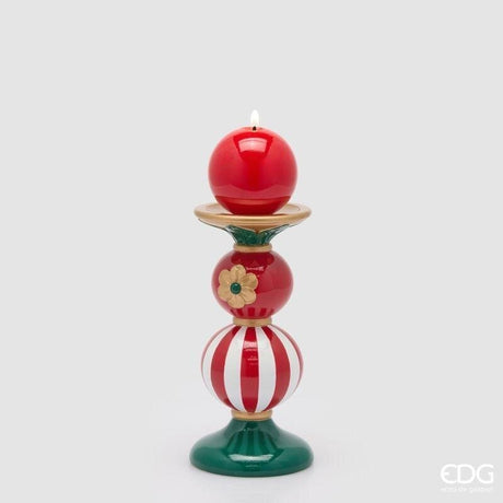 EDG Enzo De Gasperi Porte-bougie Sphères Noël H23 Ø11 cm Vert Rouge – Décoration de Noël