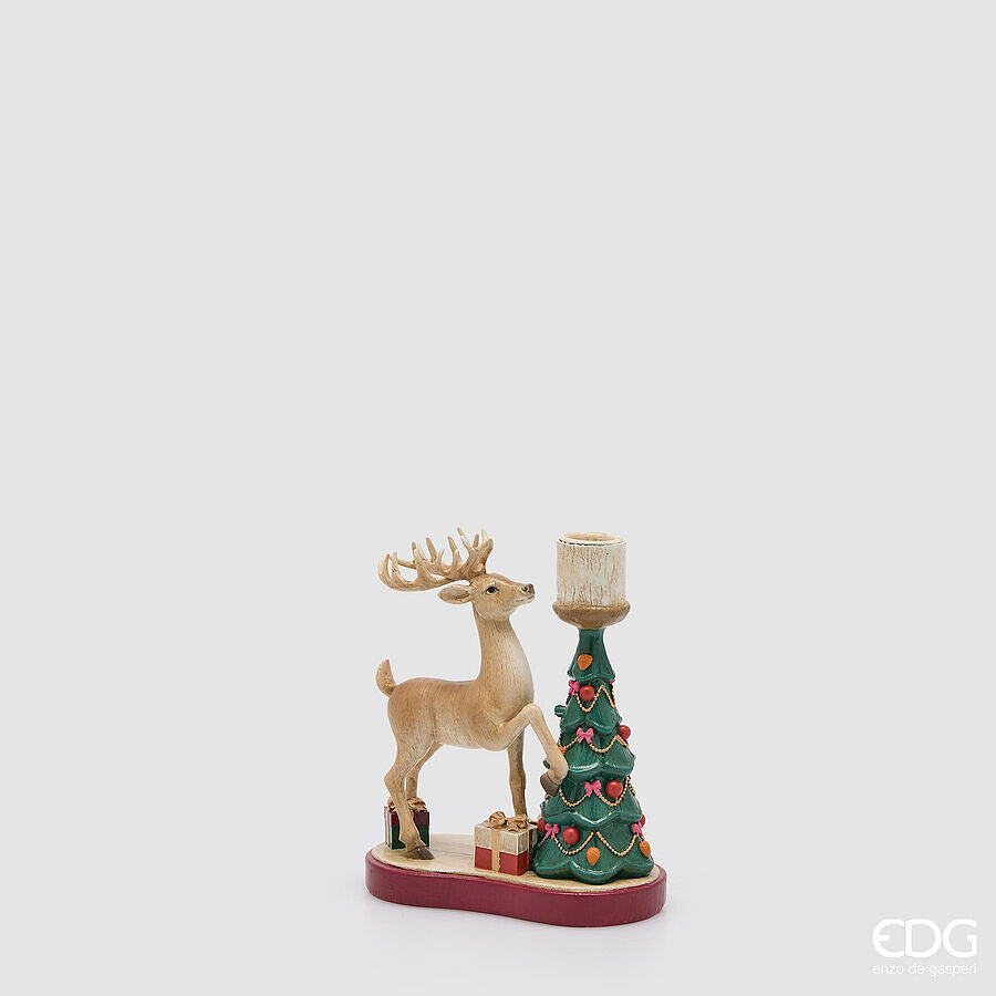 EDG Enzo De Gasperi Portacandela Natalizio Renna con Pino H18x15x8 cm Nocciola – Decorazione di Natale