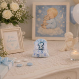 Créations pour Enzo Sachet Bonbonnière Bébé Petite Lettre Bleu Ciel 14x13 cm Porte-dragées Boîte 10 pz