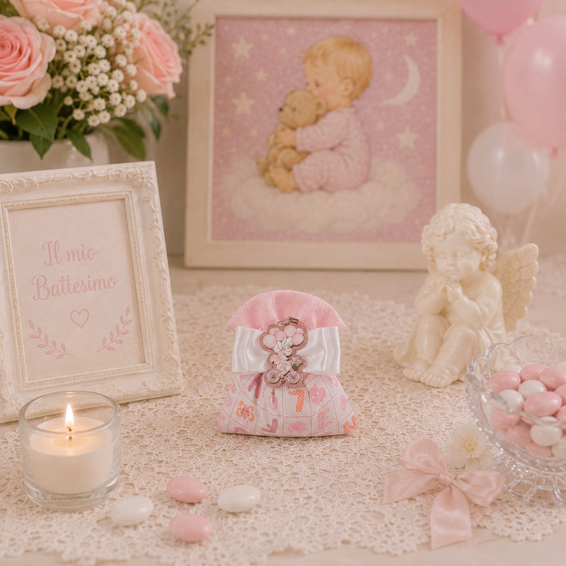 Créations pour Enzo Sachet Bombonière Bébé Lettre Rose 14x13 cm Porte-confettis Conf. 10 pcs
