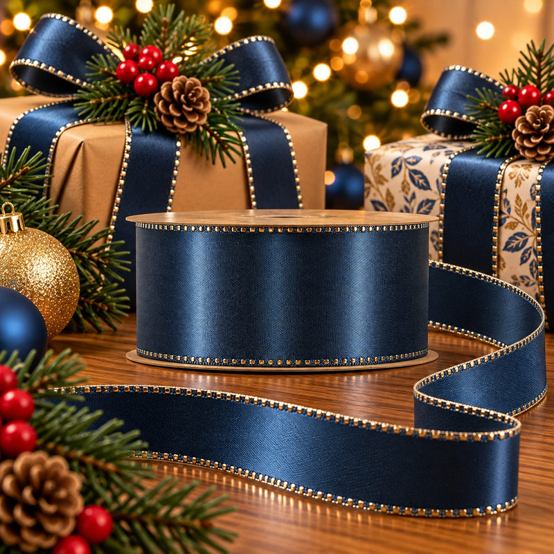 Piovaccari Ruban Satinée Sargassi Sea 40 mm x 20 m – Ruban Satiné Décoratif pour Nœuds, Emballages Cadeaux et Décoration Noël