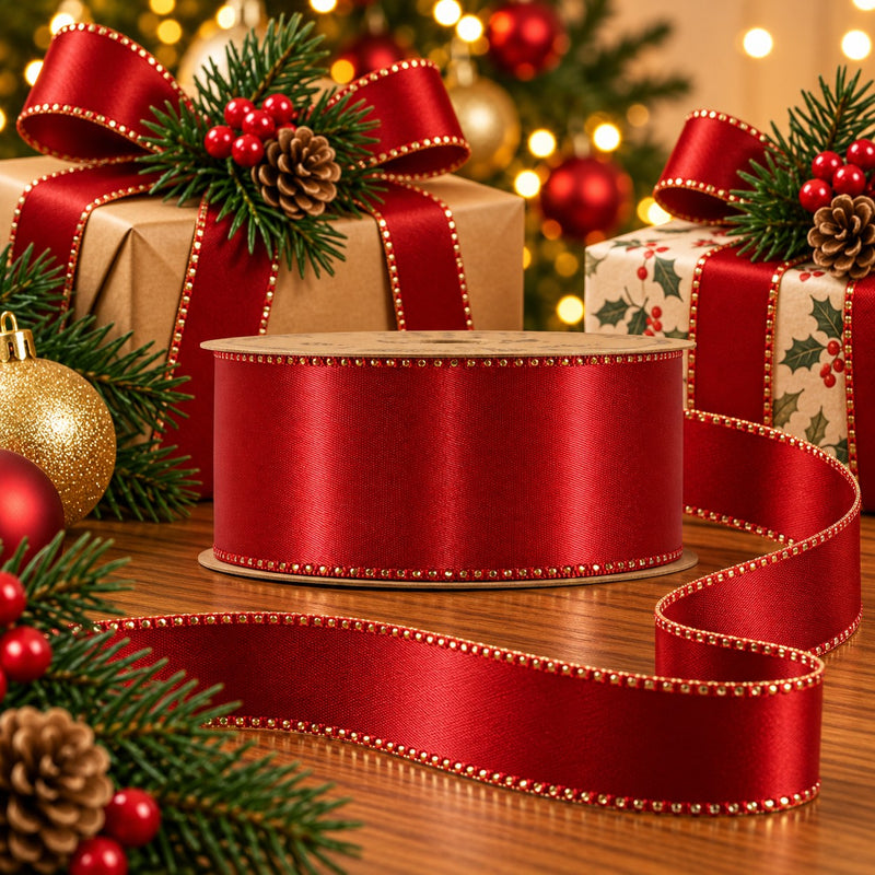 Piovaccari Ruban Satinée Red Dahlia 40 mm x 20 m – Ruban Satiné Rouge pour Nœuds, Emballages Cadeaux et Décorationsde Noël