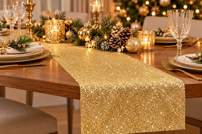 Piovaccari Runner Desirée Gold Oro 28 cm x 2,5 m – Chemin de table décoratif de Noël pour table, centre de table et décorations de Noël