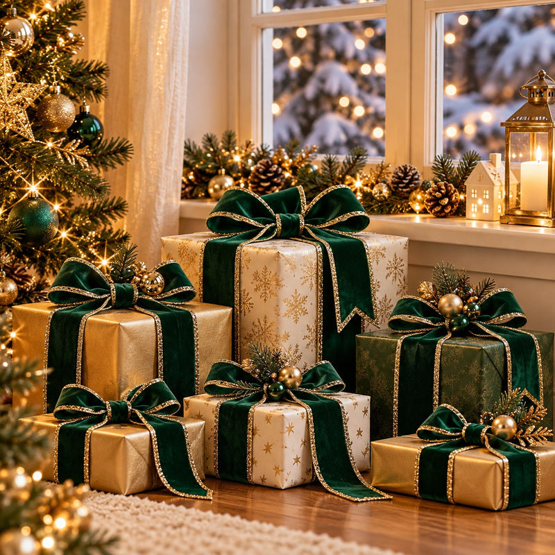 Piovaccari Ruban Double Sides Velvet & Glitter Vert Foncé 40 mm x 10 m – Ruban de Noël en Velours et Paillettes pour Sapin de Noël, Nœuds et Emballages Cadeaux