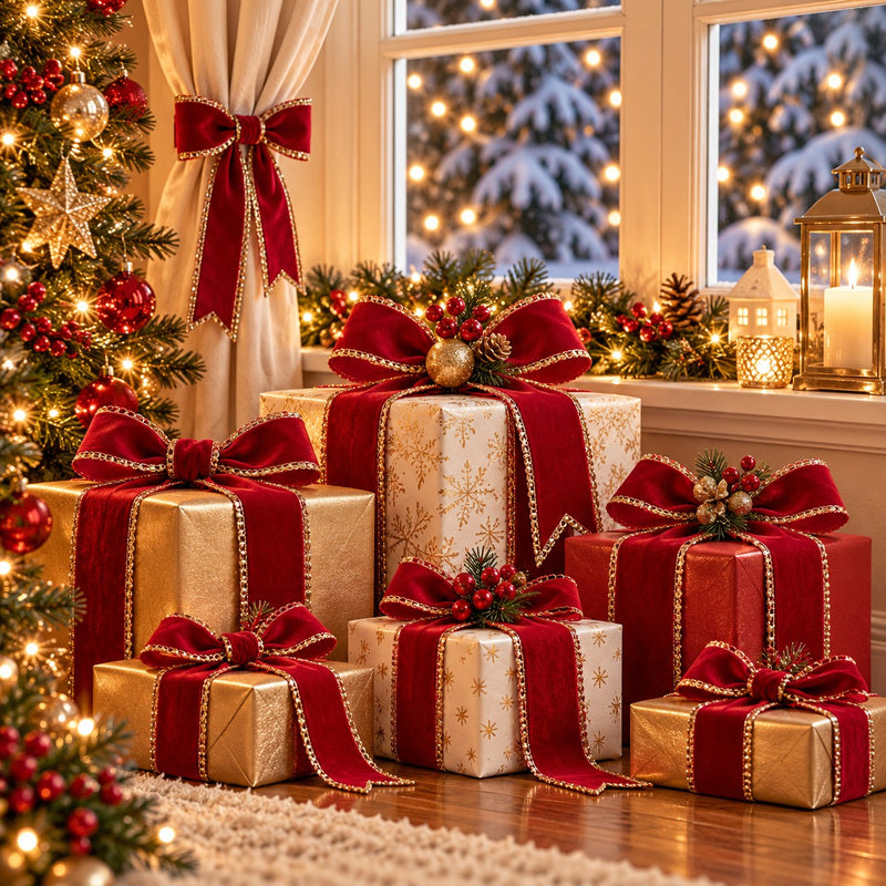 Piovaccari Ruban Double Sides Velvet & Glitter Rouge 63 mm x 10 m – Ruban de Noël en Velours et Paillettes pour Sapin de Noël, Nœuds et Emballages Cadeaux