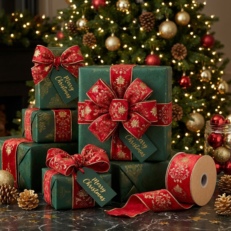 Piovaccari Ruban Lilibeth Rouge 100 mm x 10 m – Ruban décoratif de Noël pour sapin, noeuds et paquets cadeaux