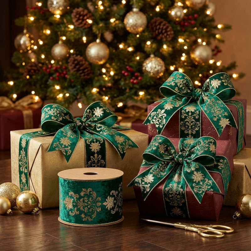 Piovaccari Ruban Lilibeth Vert Foncé 100 mm x 10 m – Ruban Décoratif de Noël pour Sapin de Noël, Nœuds et Emballages Cadeaux