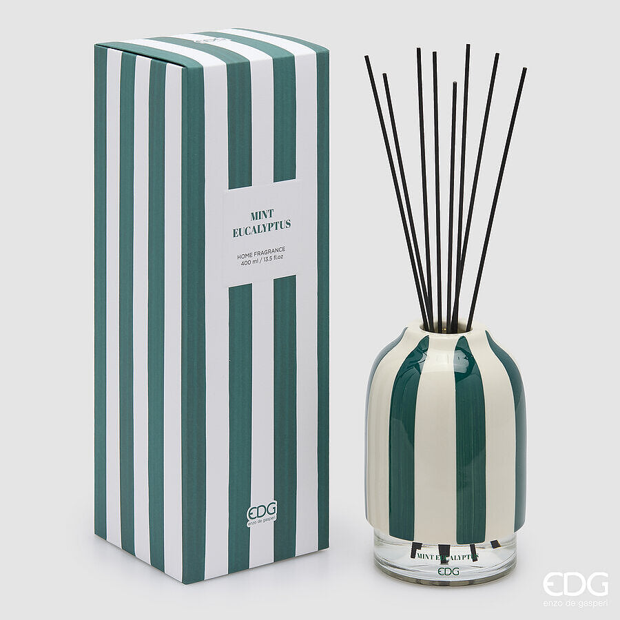 EDG Enzo De Gasperi Profumatore Bottiglia Righe Mint Eucalyptus 400 ml H18 Ø12 cm – Idea Regalo Natale
