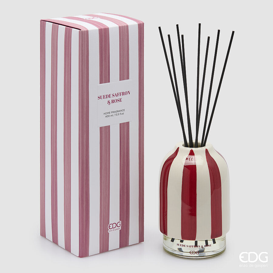 EDG Enzo De Gasperi Diffuseur Bouteille Rayures Suede Saffron & Rose 400 ml H18 Ø12 cm – Idée Cadeau Noël