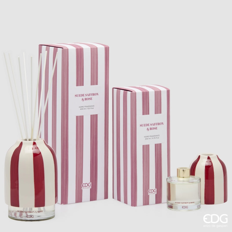 EDG Enzo De Gasperi Diffuseur Bouteille Rayures Suede Saffron & Rose 400 ml H18 Ø12 cm – Idée Cadeau Noël